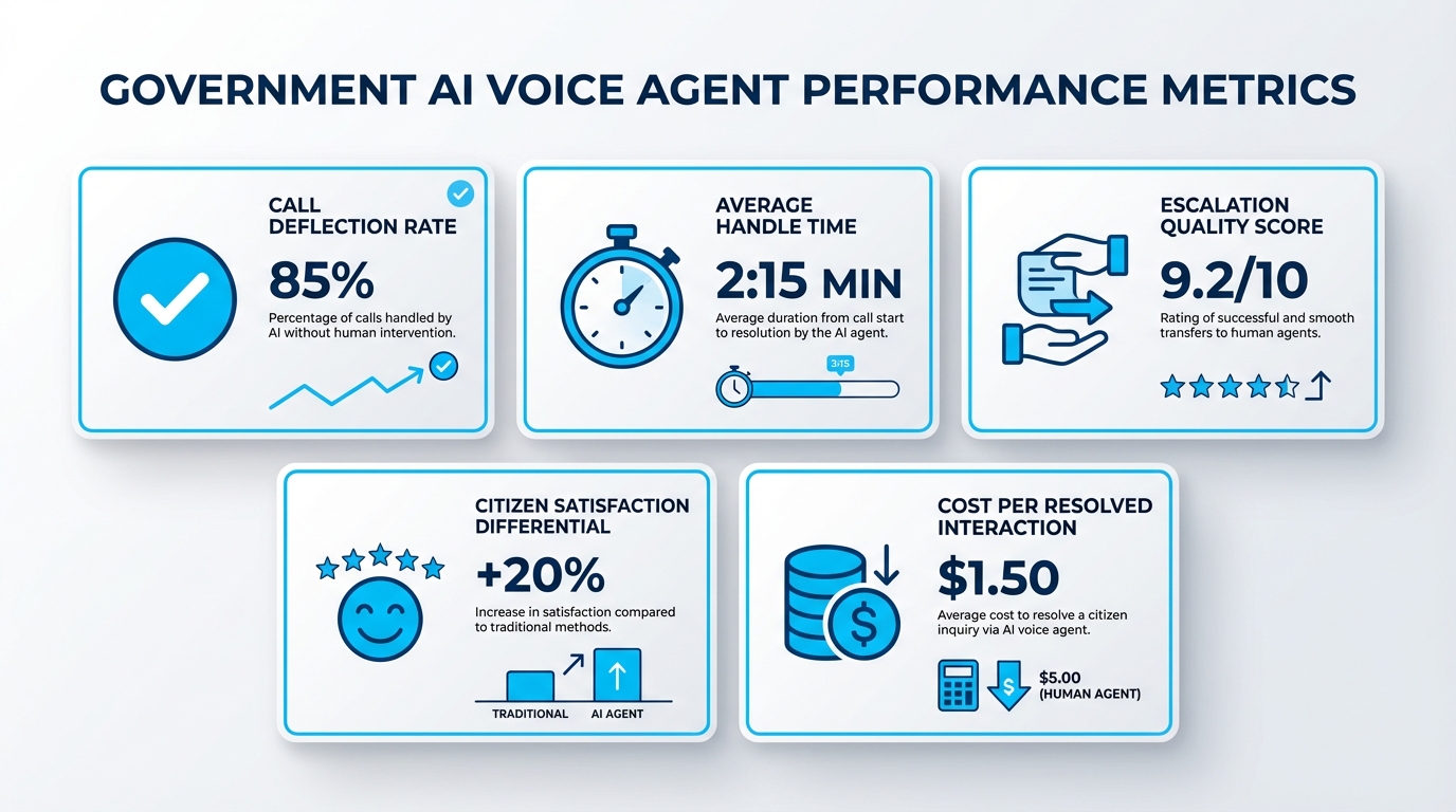 Government contact center transformation showing before and after metrics with AI voice agent deployment