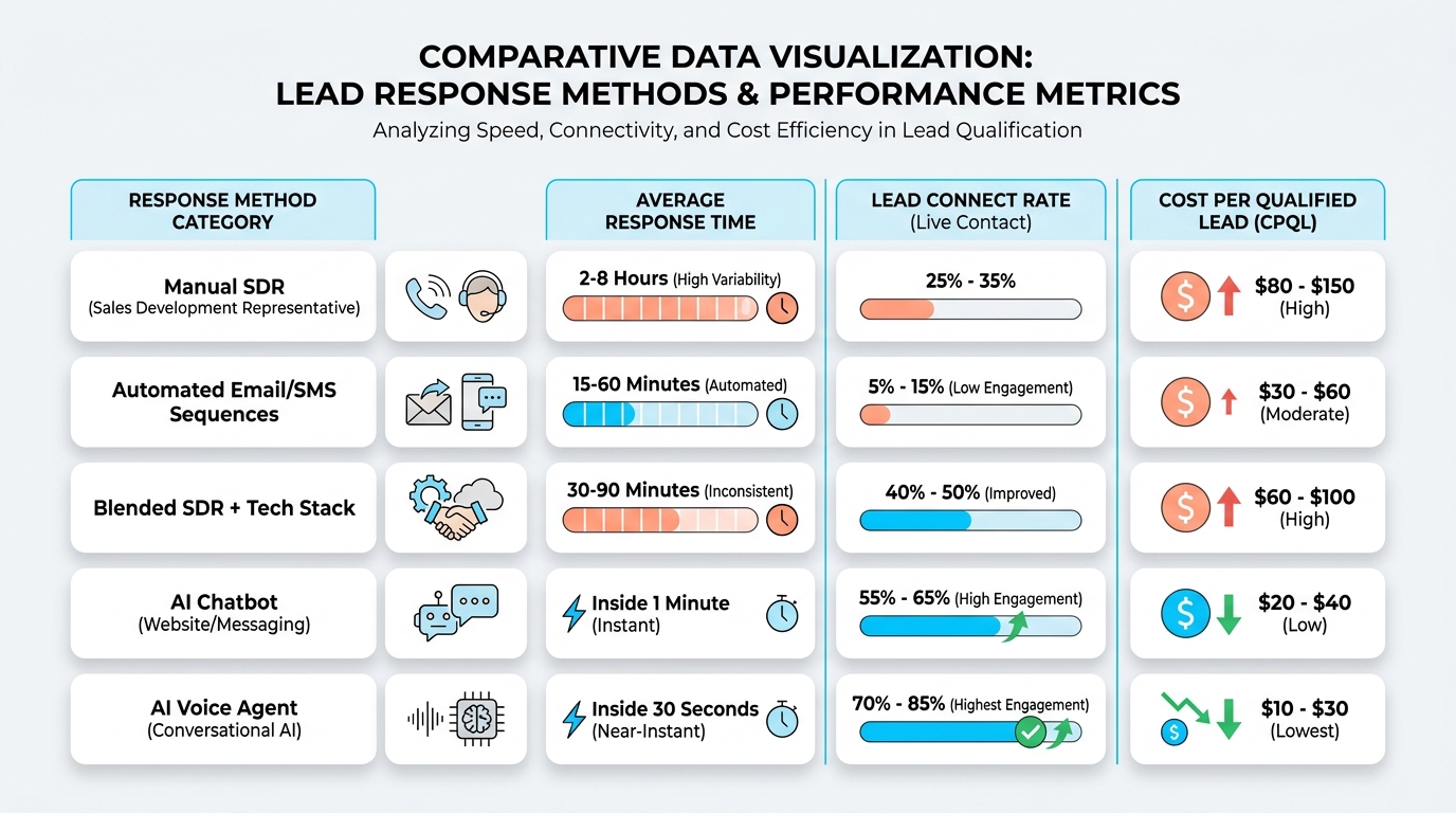 Dashboard showing AI lead qualification metrics including meetings booked per 100 leads, qualified pipeline per dollar, and lead-to-opportunity cycle time